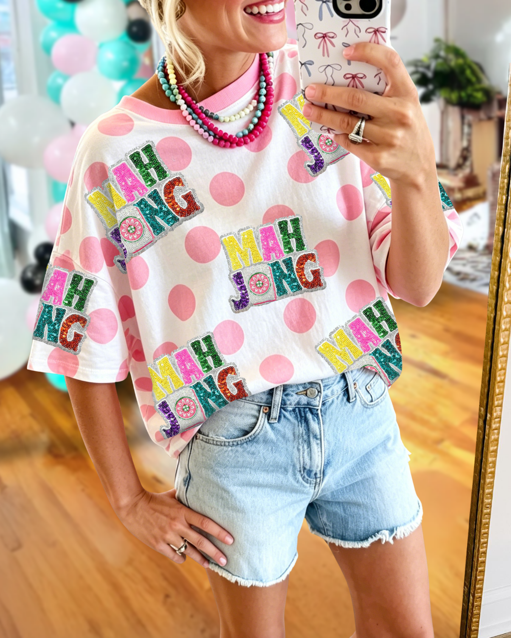 Colorful Mahjong Sequin Polka Dot Tee