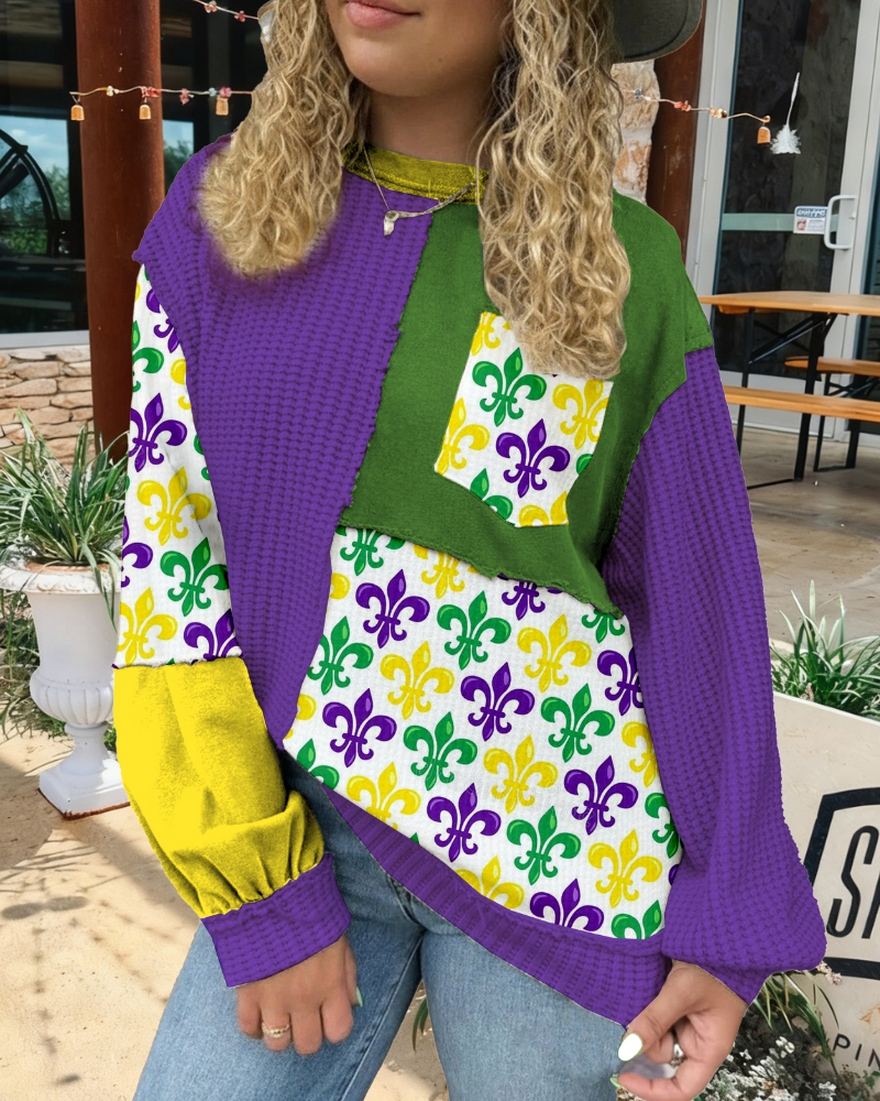 Carnival Iris Patchwork Waffle Pullover