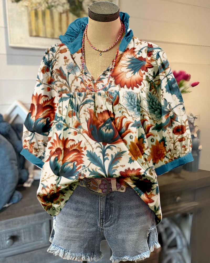 Blooming Floral V-neck Top