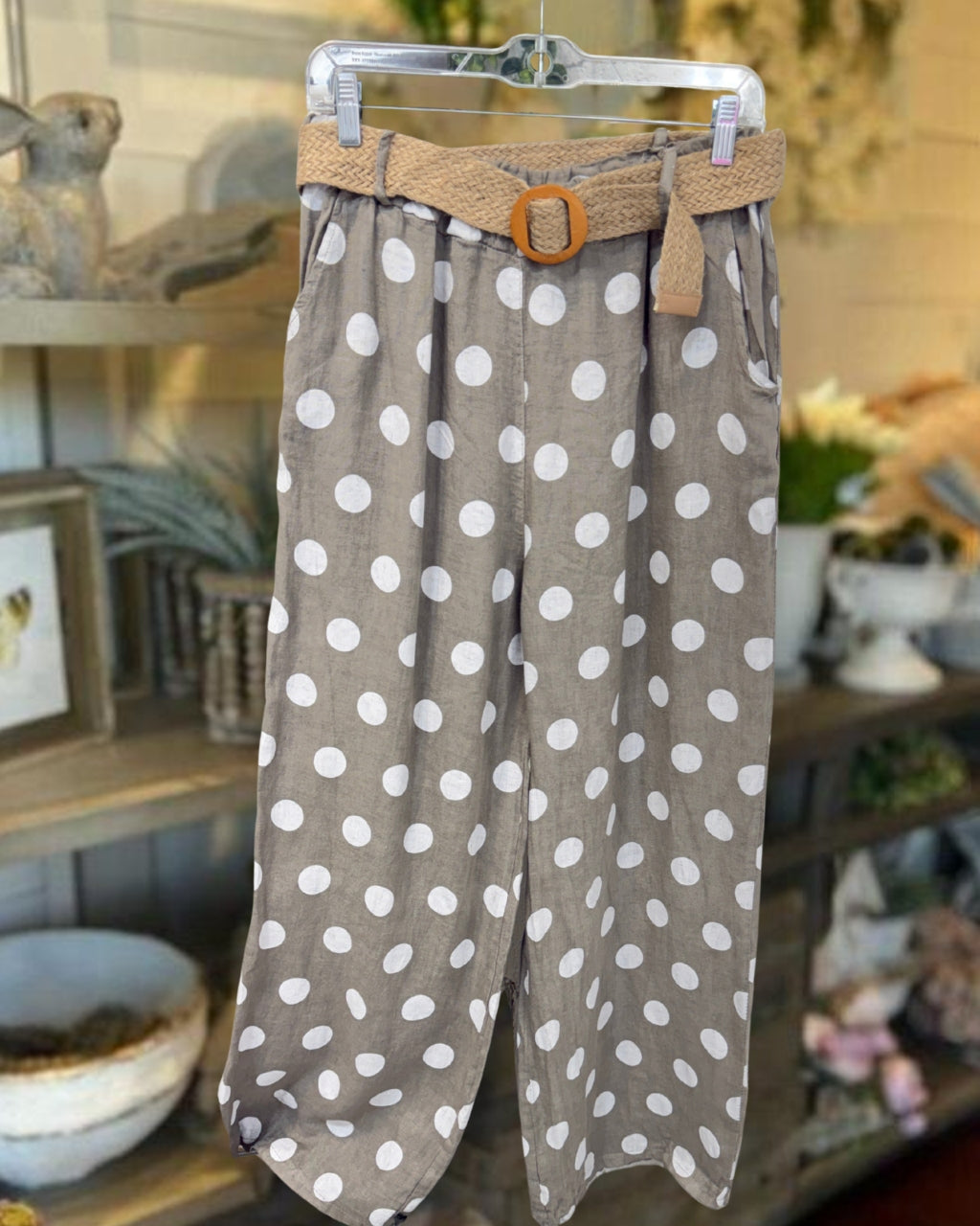 Polka Dot Linen Wide-leg Pants
