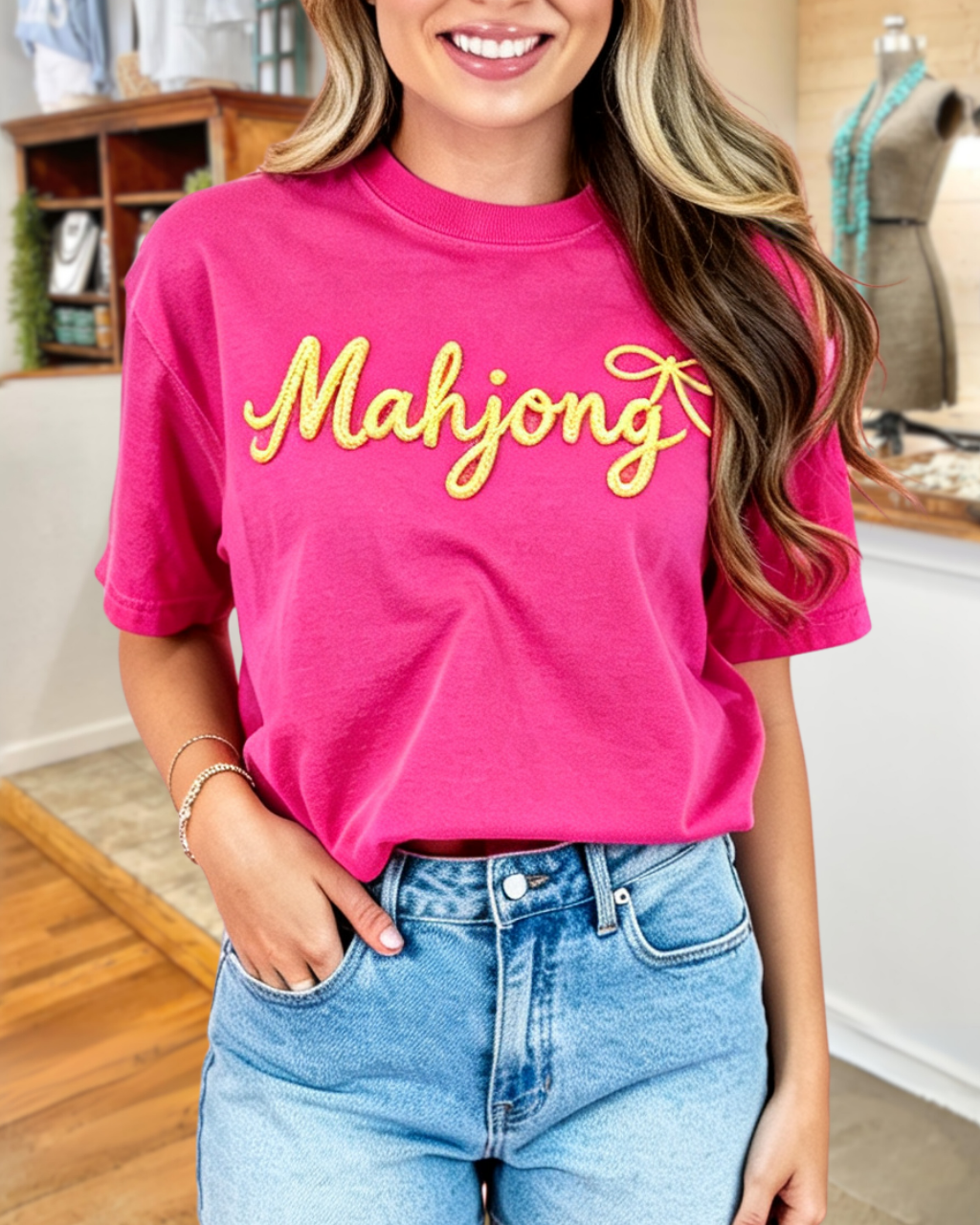 Mahjong Embroidered Crew Neck Tee