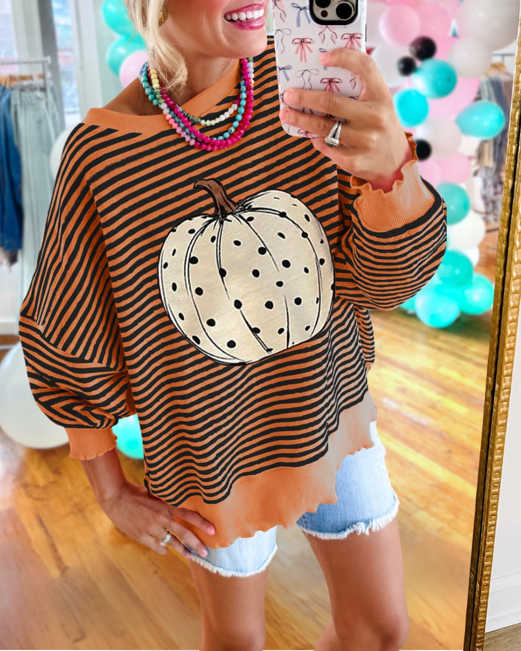 Pumpkin Oversized Striped Pullover