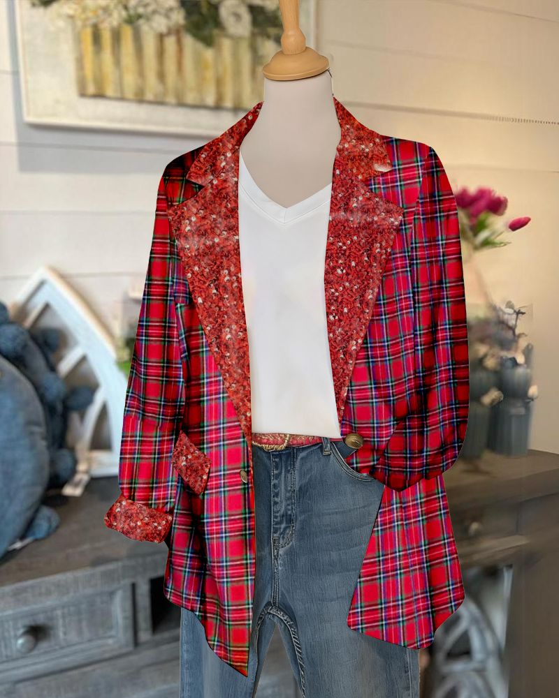 Plaid Sequined Suit Jacket
