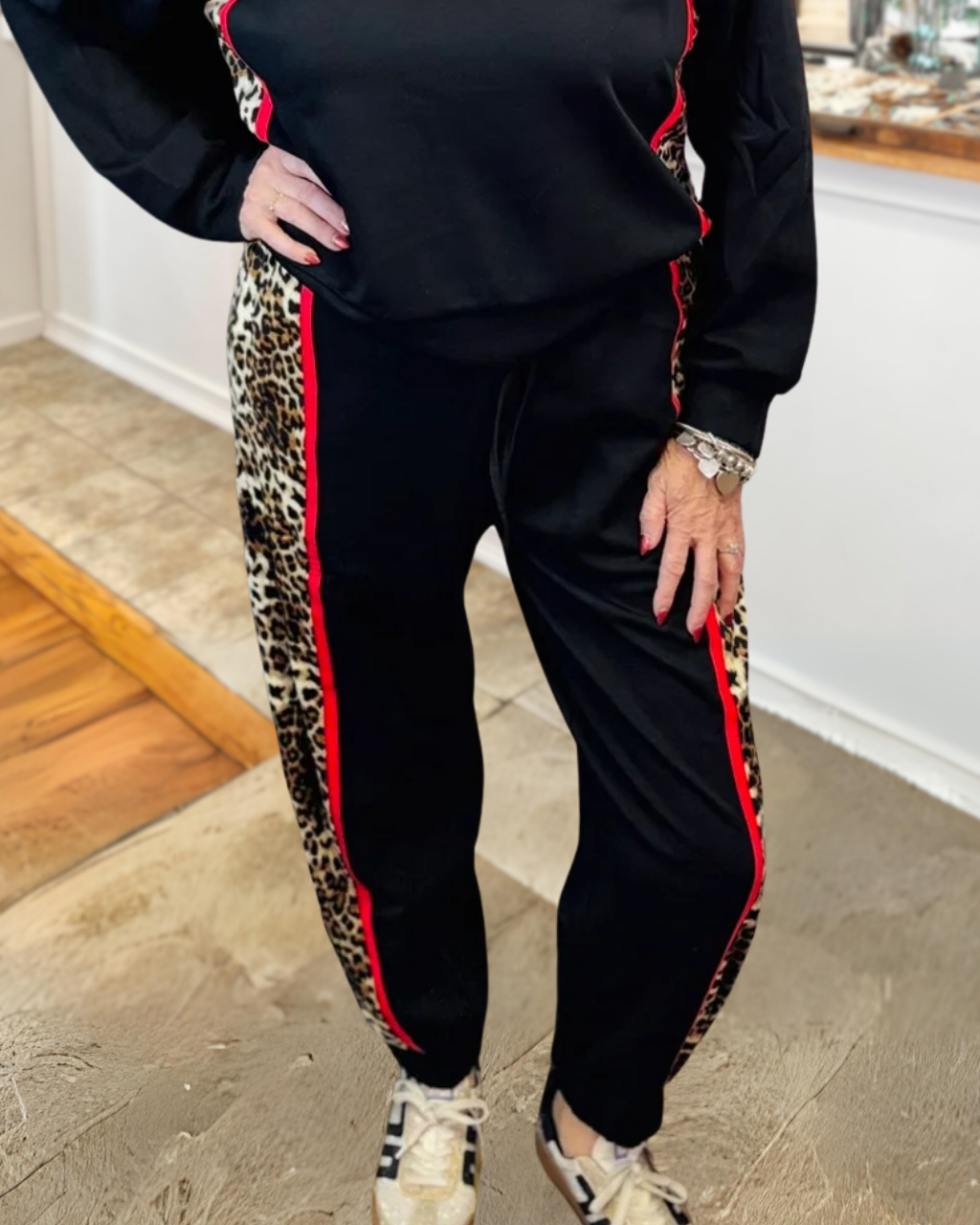 Leopard Print Color-blocked Pants