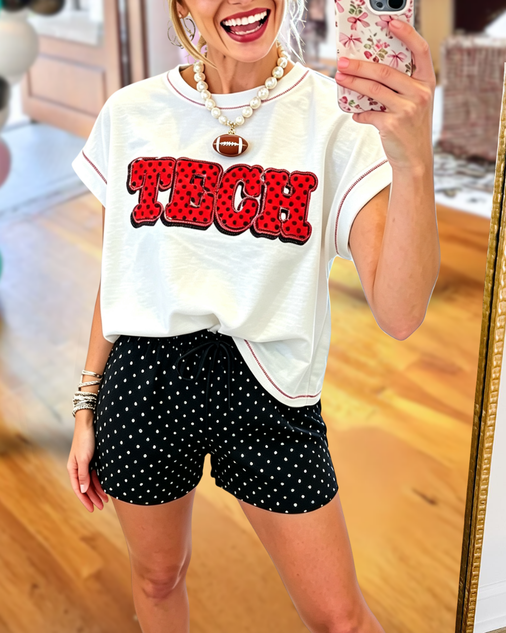 TECH Polka Dot Embroidered T-shirt