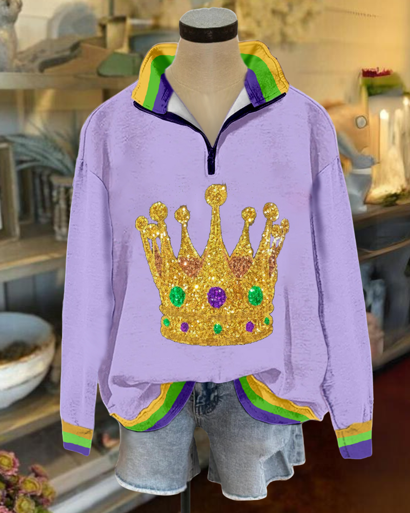 Carnival Crown Striped Trim Pullover