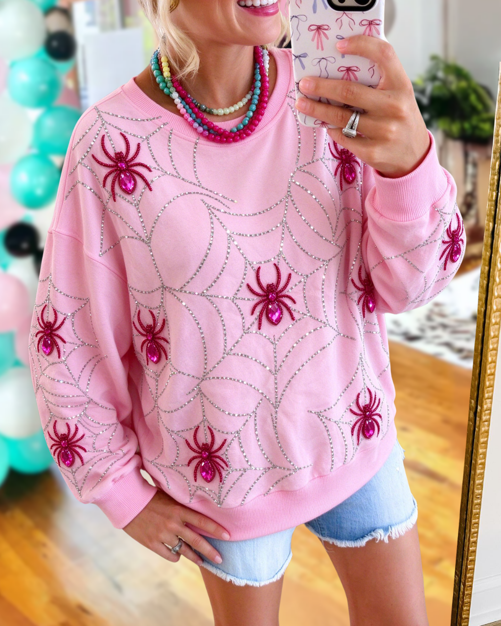 3D Rhinestone Spider Web Pullover