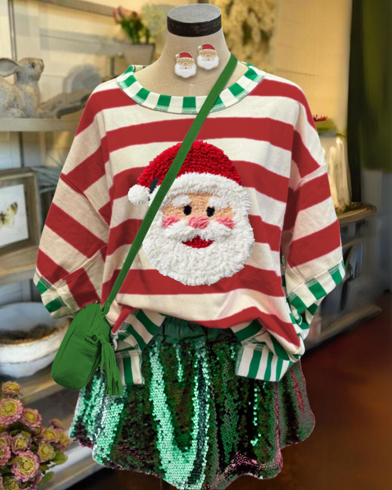 Santa Claus Patch Striped Top