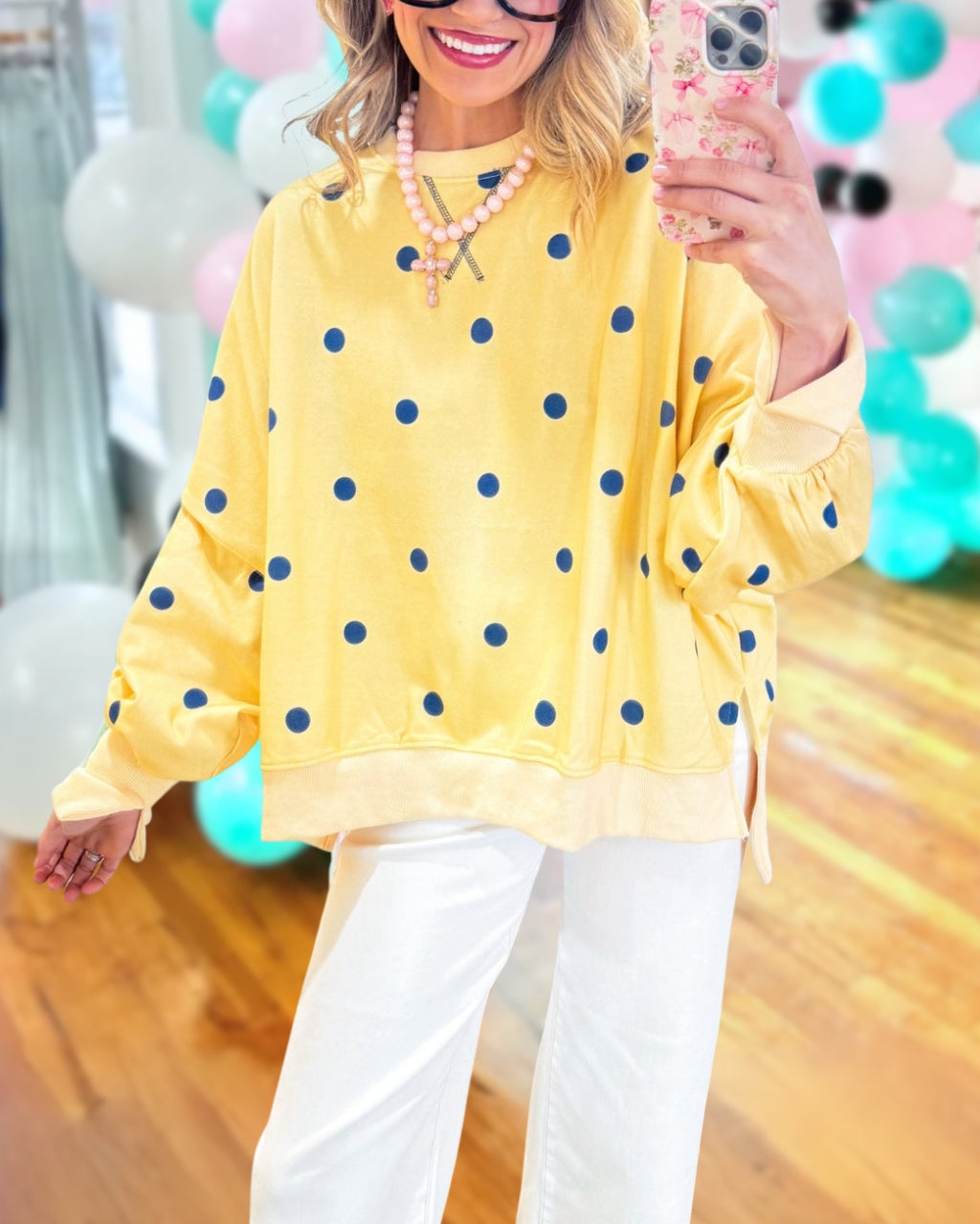 Color-block Polka-dot Pullover