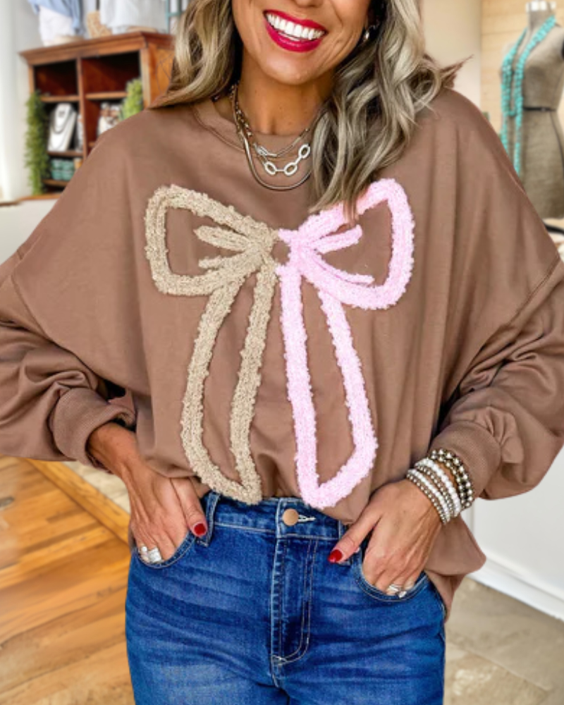 Bow Embroidered Crewneck Pullover