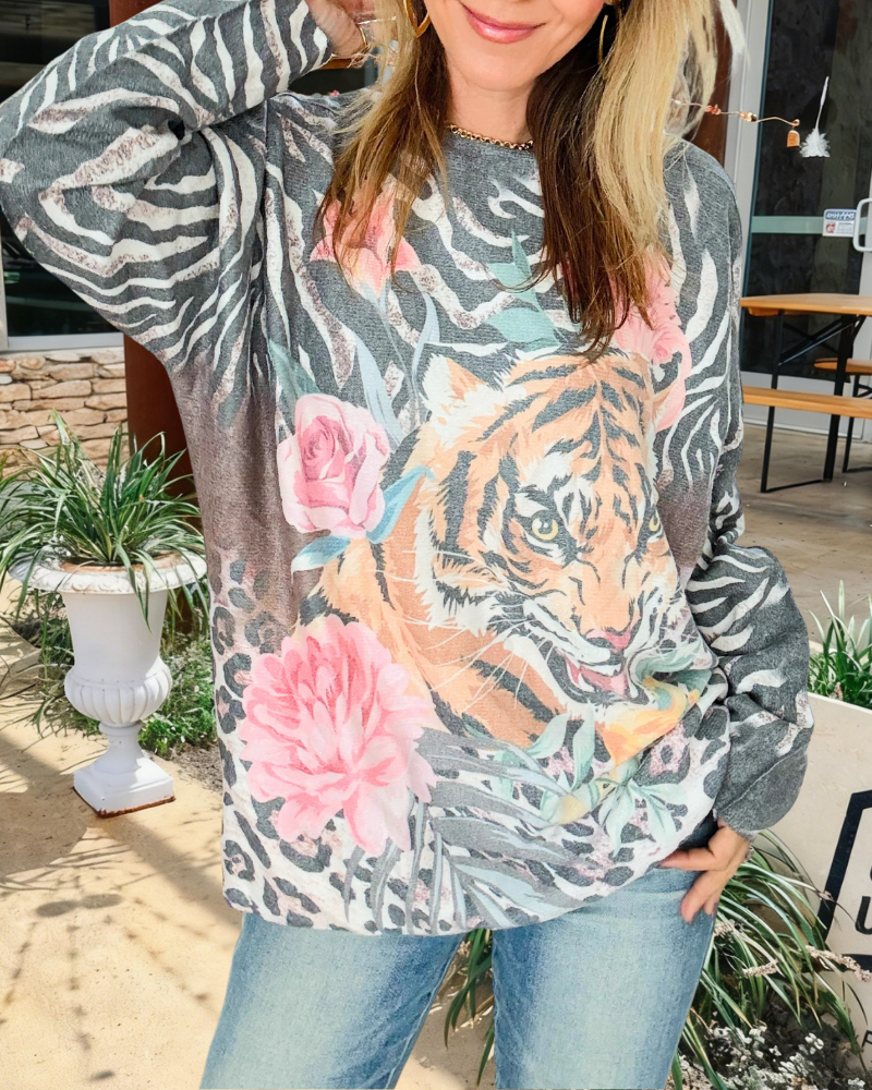 Trendy Tiger Floral Pullover