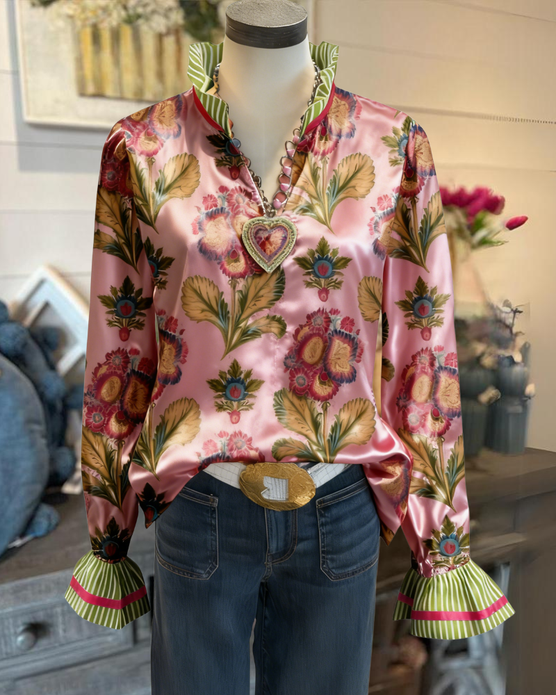 Chic Floral Ruffle Satin Top
