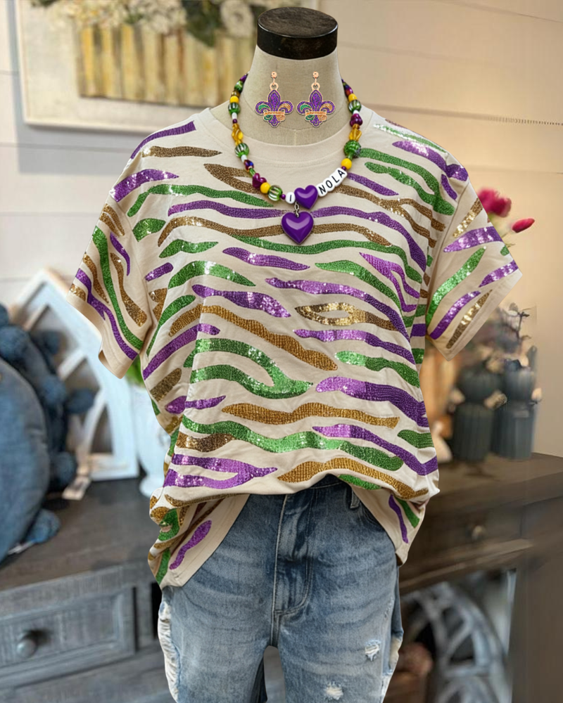 Trendy Carnival-Themed Sequined Tee