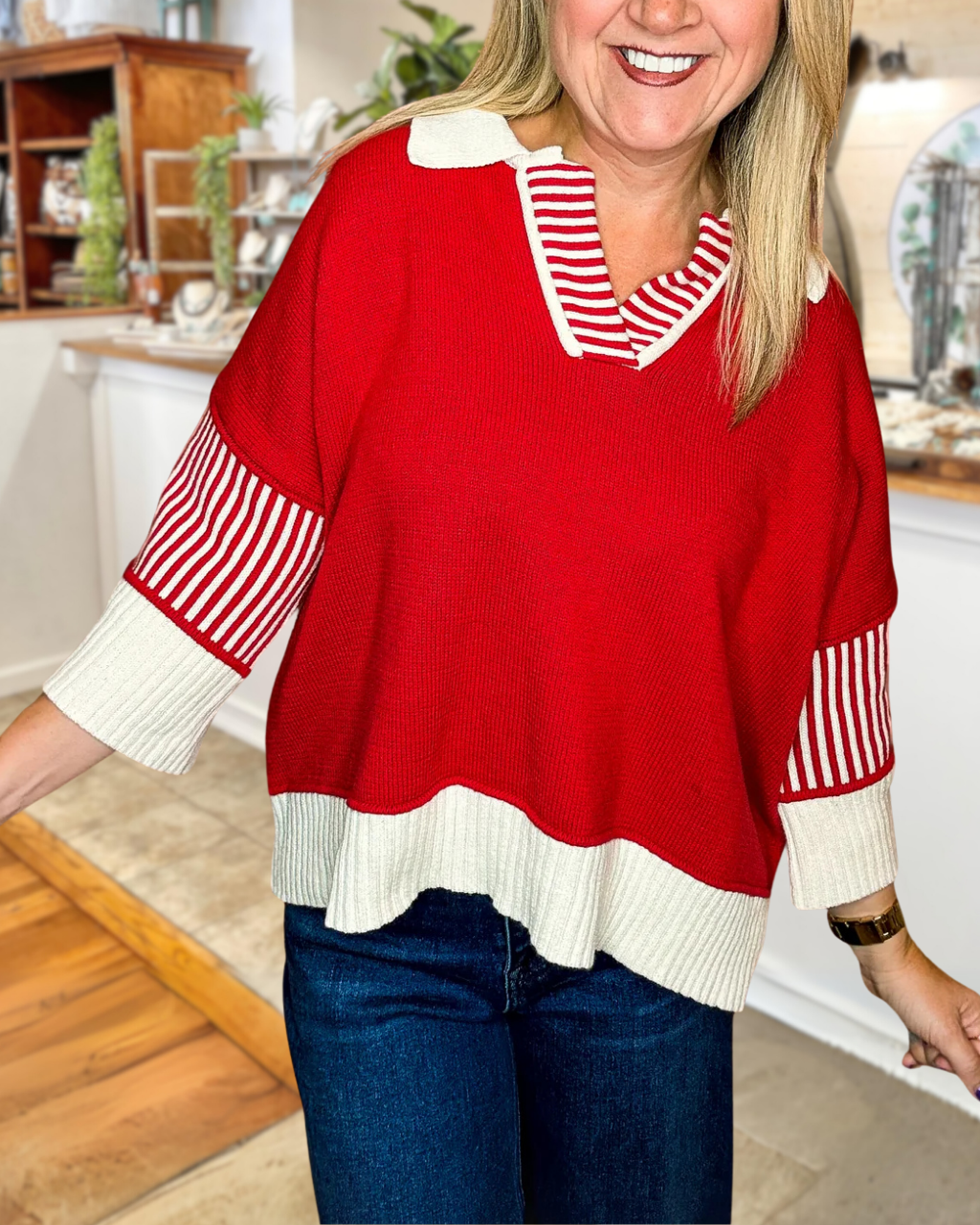 Loose Fit Color Block Striped Top