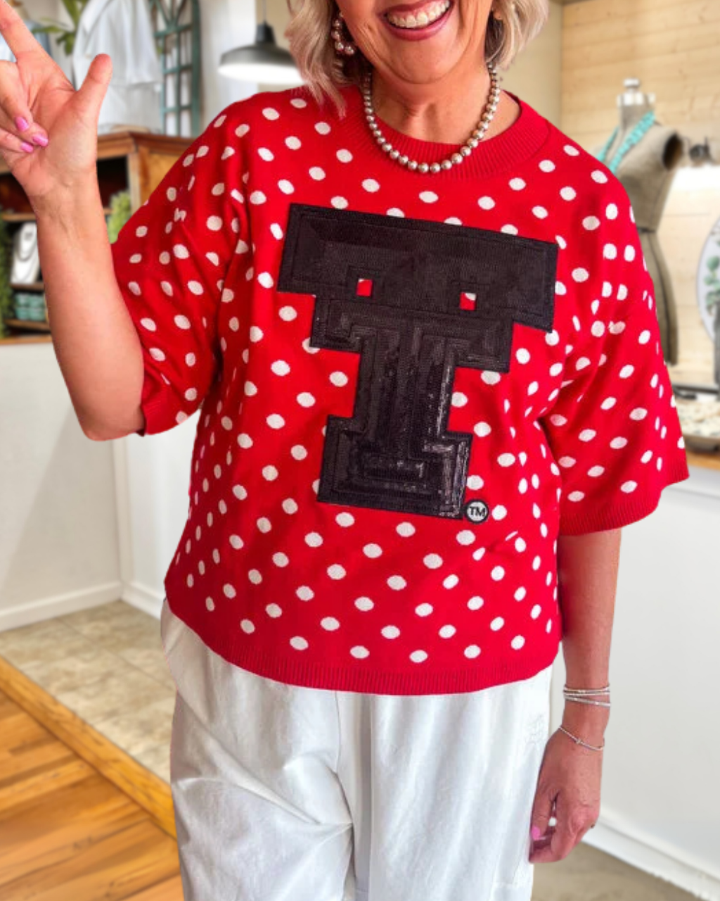 Game Day White Dot Sequin T-Shirt