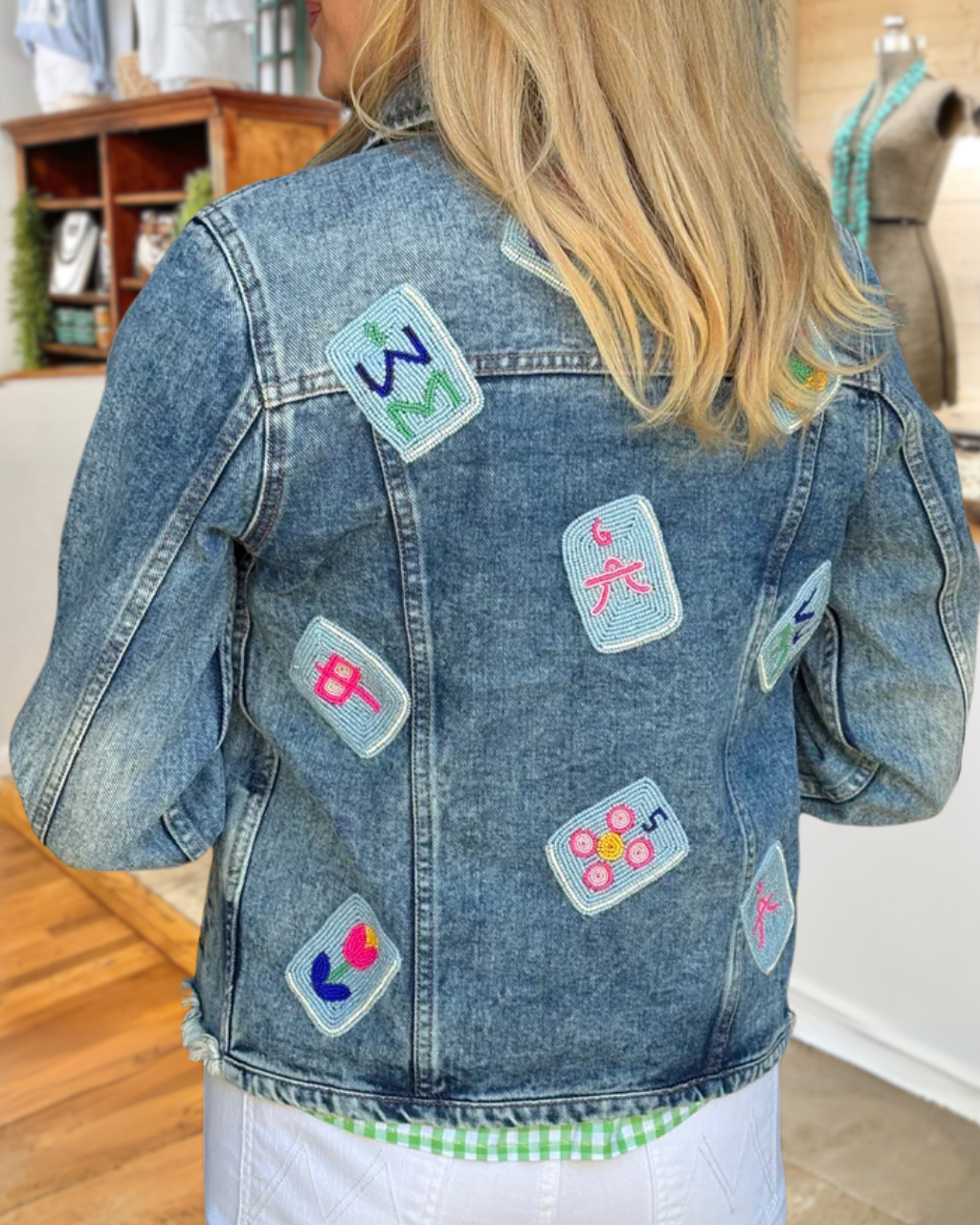 Mahjong Embroidered Denim Jacket