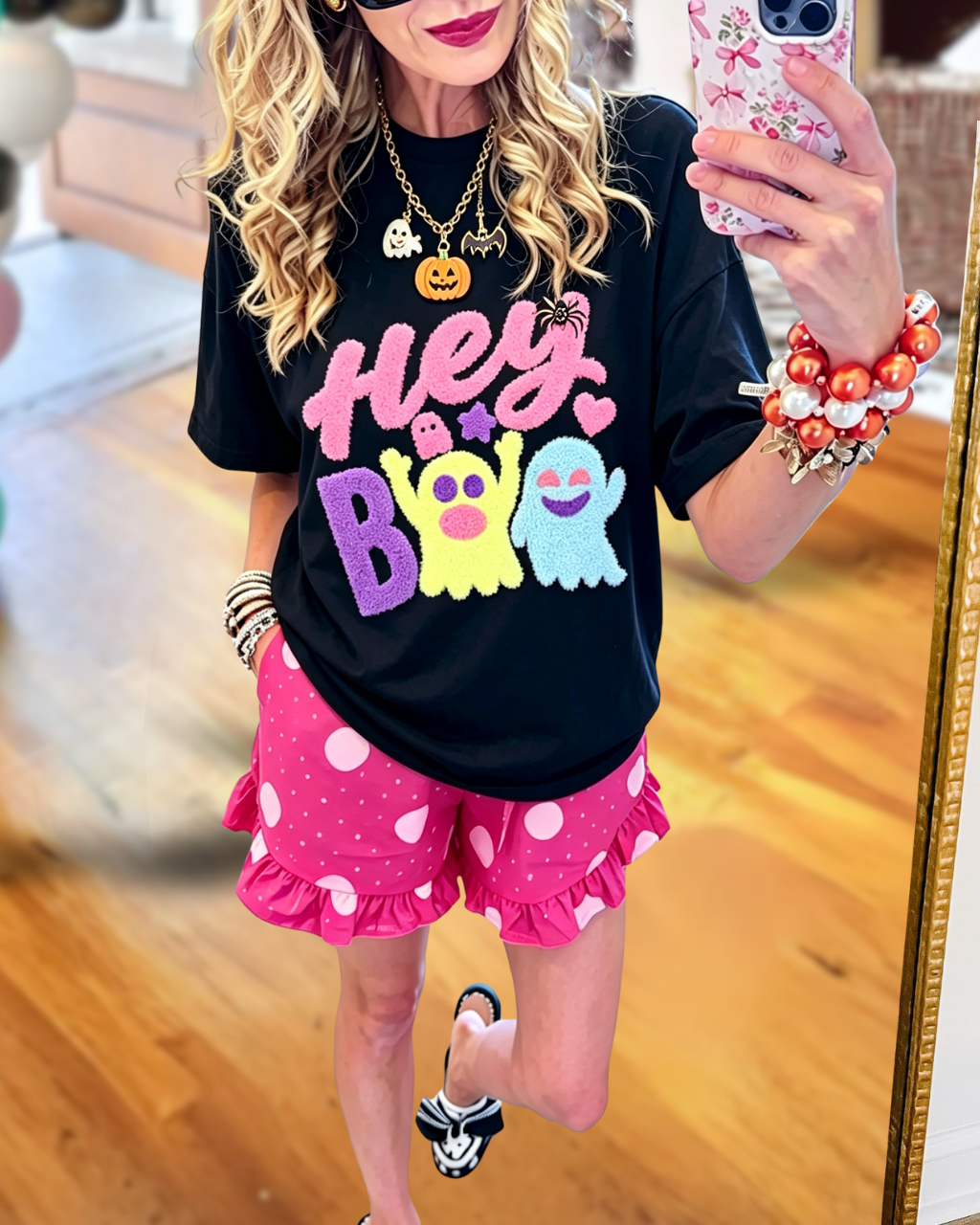 Playful Hey Boo Embroidered T-Shirt