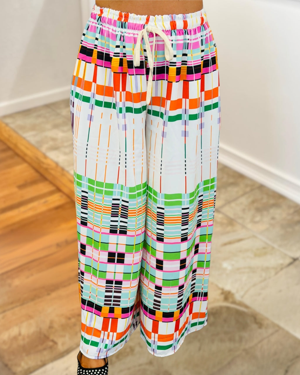Colorful Plaid Drawstring Pants