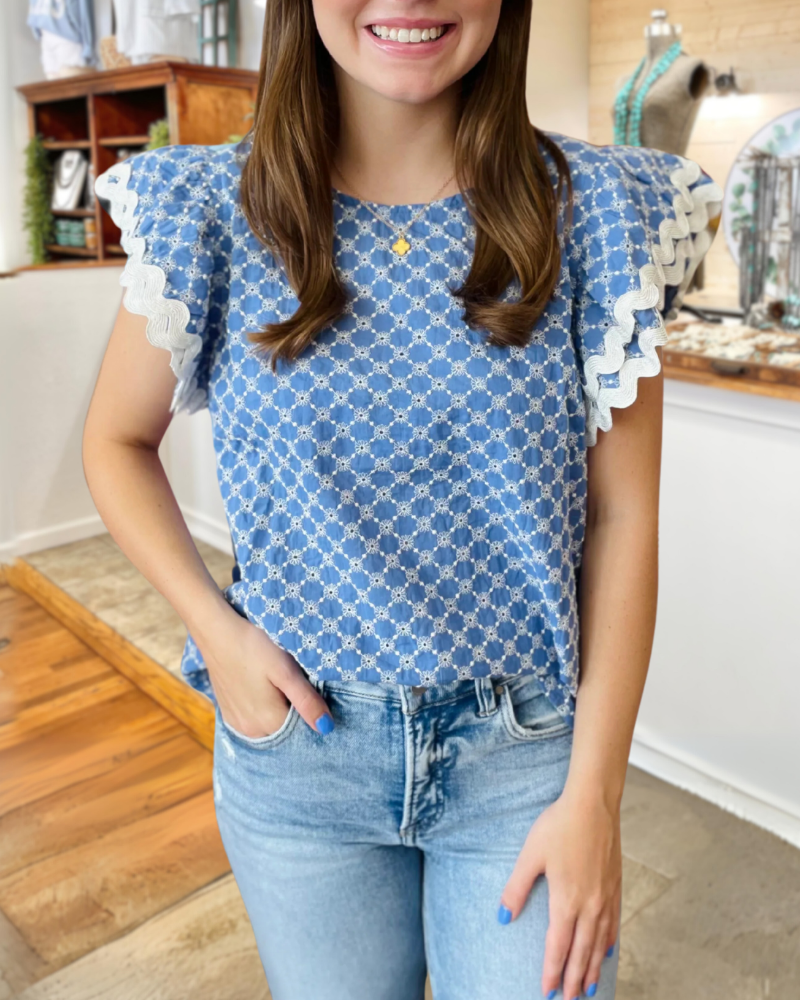 Polka Dot Check Ruffle Top