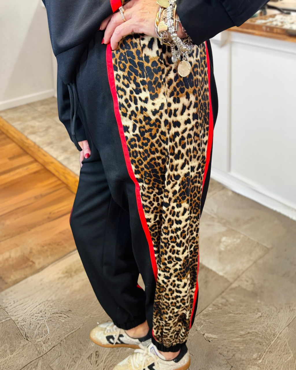 Leopard Print Color-blocked Pants