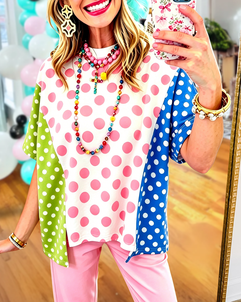 Color-blocked Polka Dot Top