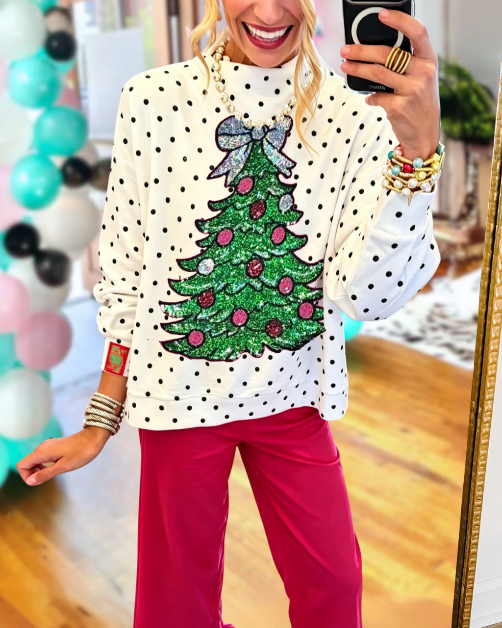 Sequin Christmas Tree Bow Pullover
