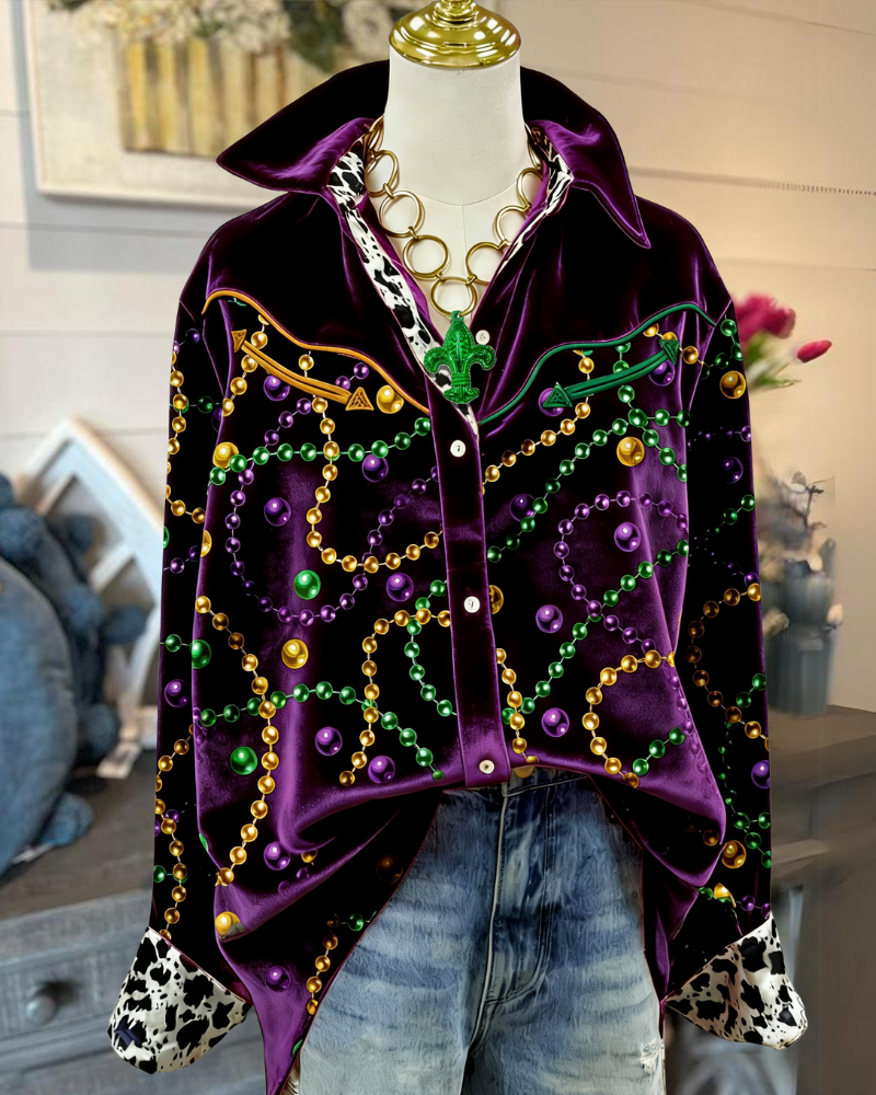 Carnival Beaded Print Velvet Blouse