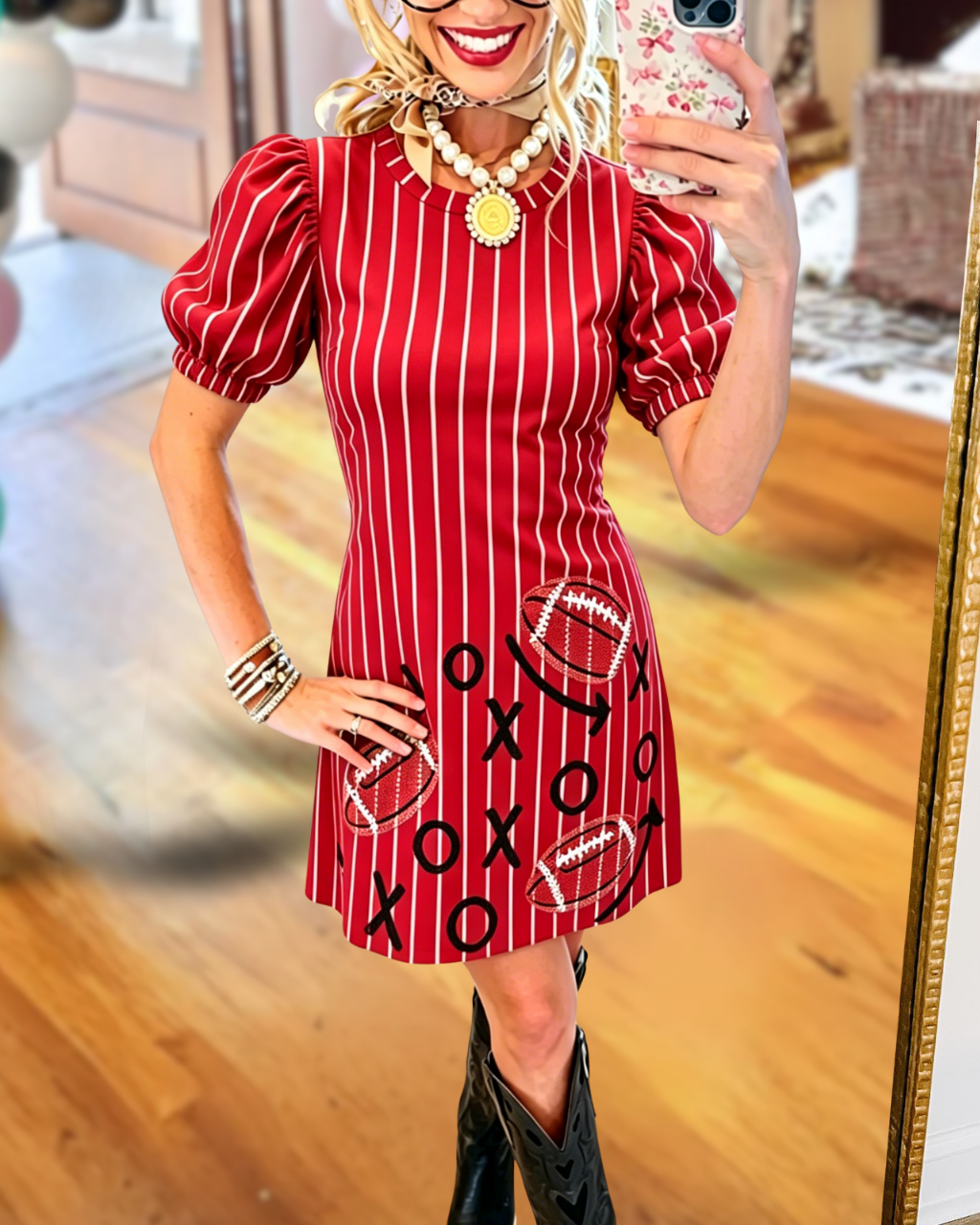Football Sequin-Embroidered Tactical Stripe Dress