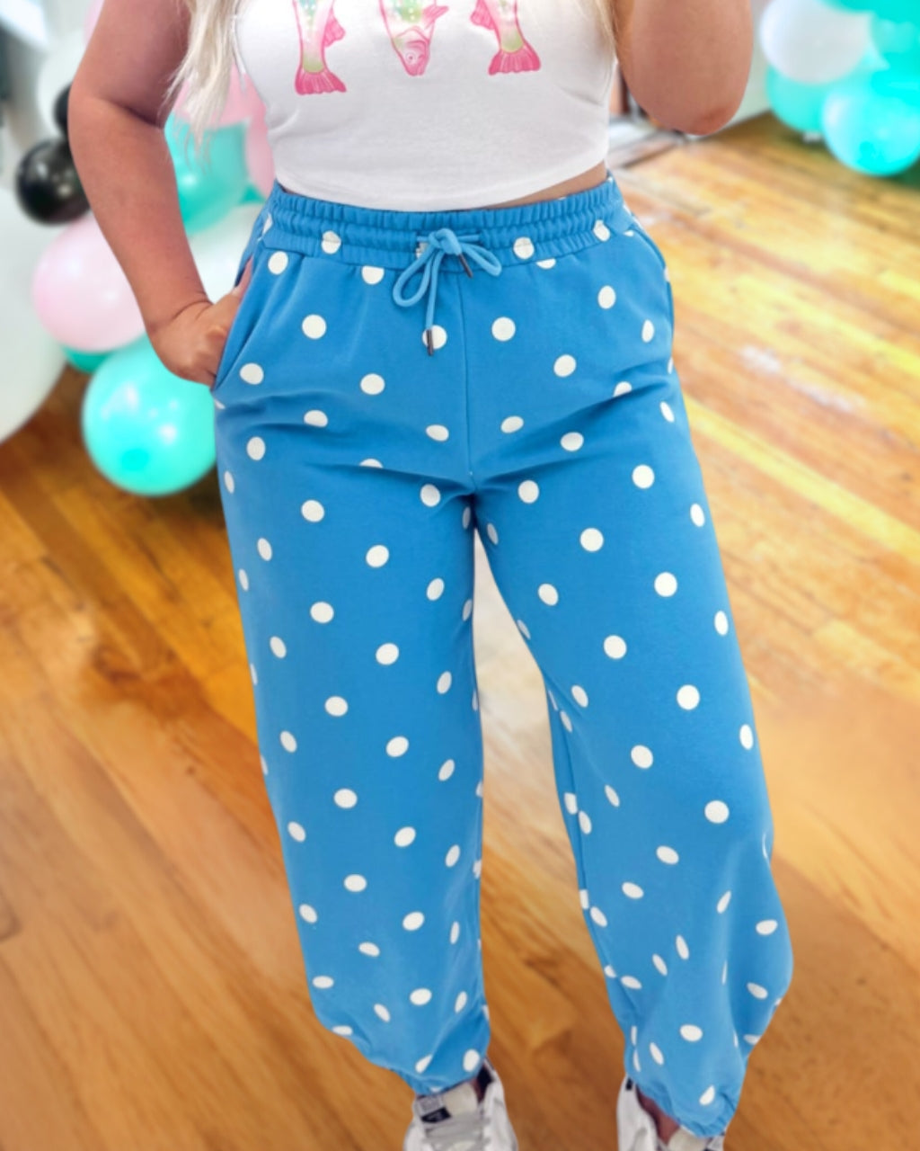 Vibrant Contrast Polka Dot Joggers