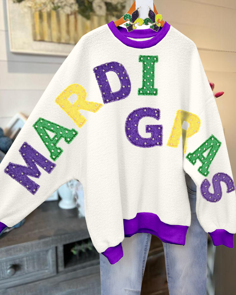 Mardi Gras Polka Dot Embroidered Sweatshirt