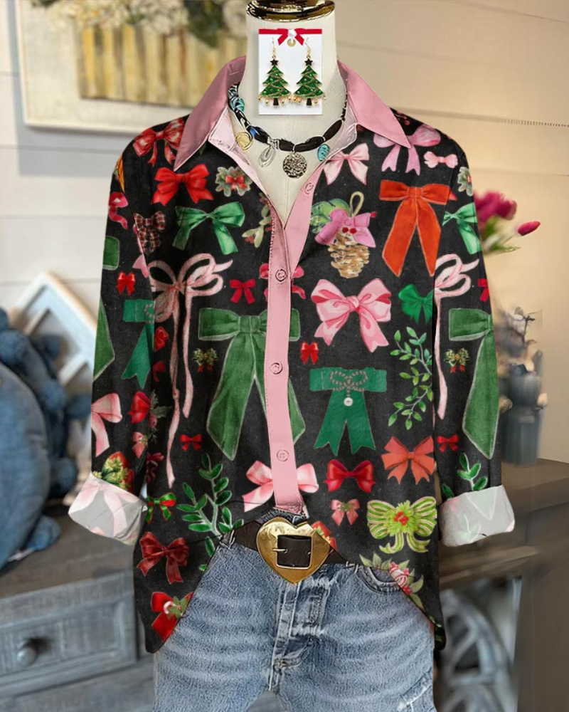 Bow Satin Button-Down Top