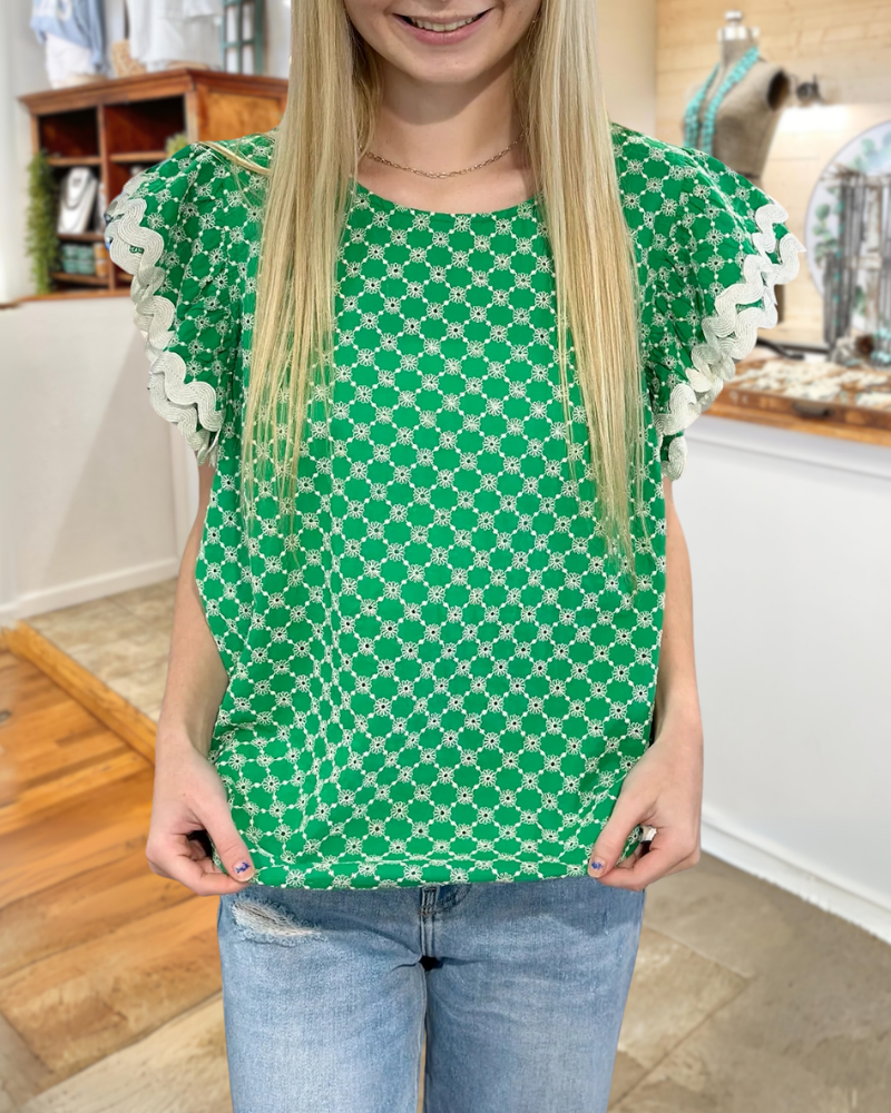 Polka Dot Check Ruffle Top