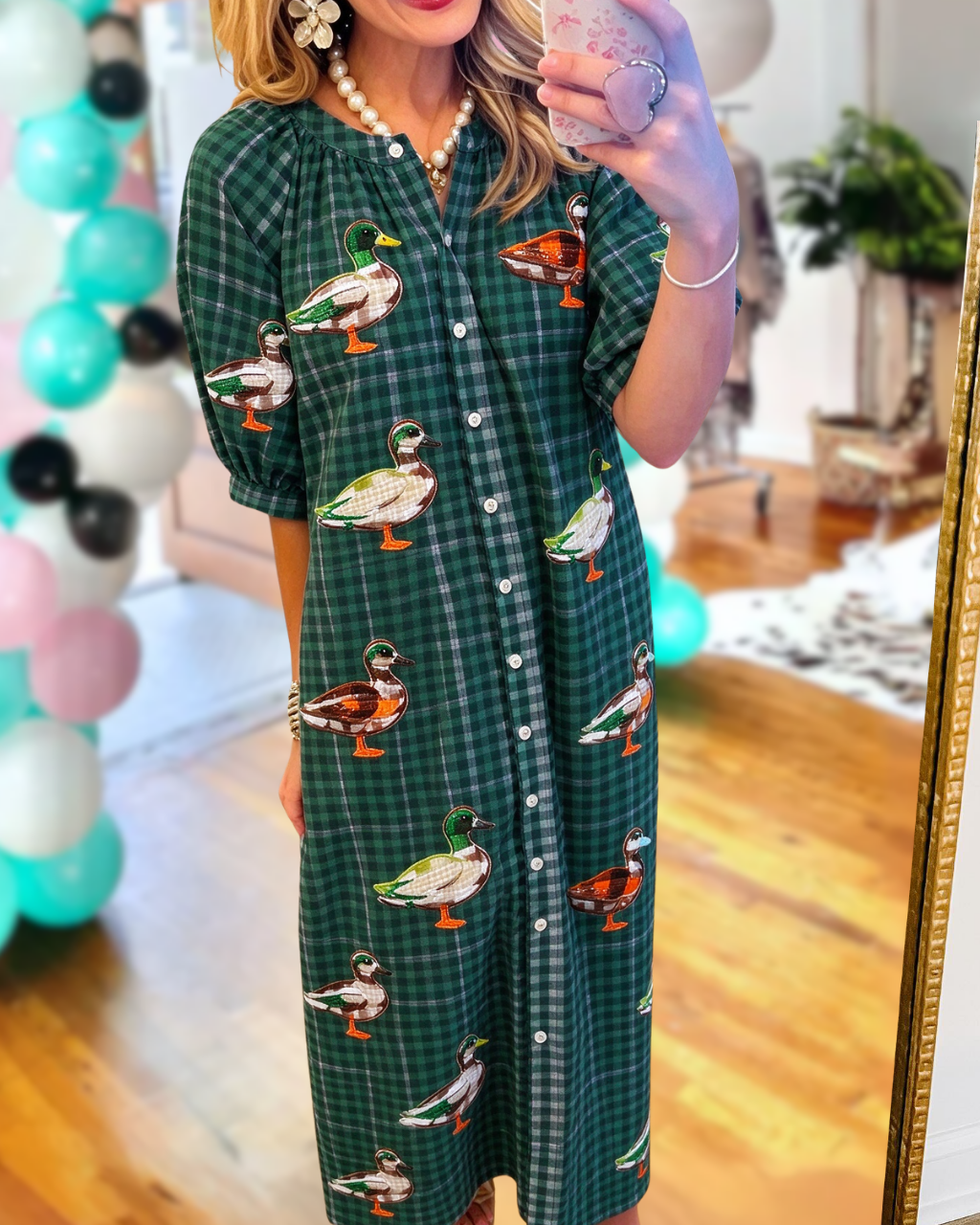 All-over Mallard Plaid T-shirt Dress