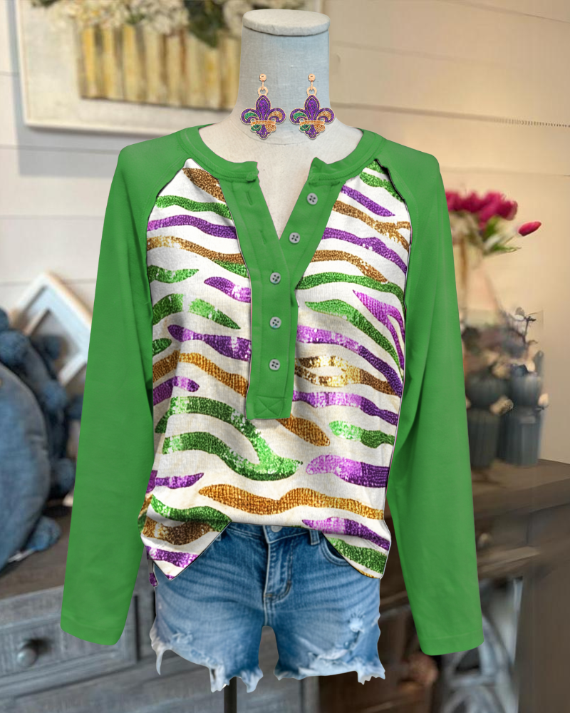 Carnival-print Half-open Collar top