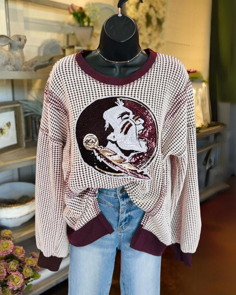 FSU Seminoles Sequined Plaid Sweatshirt
