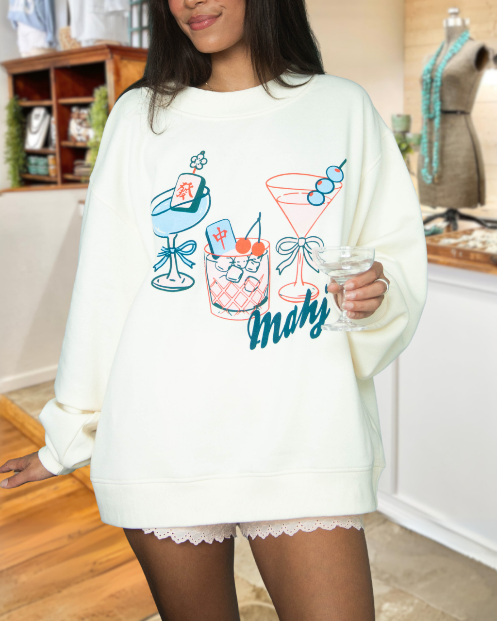 Mahjong Cocktail Print Sweatshirt