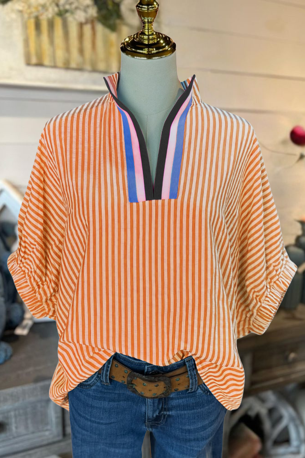 Oversized Striped Half Collar Top