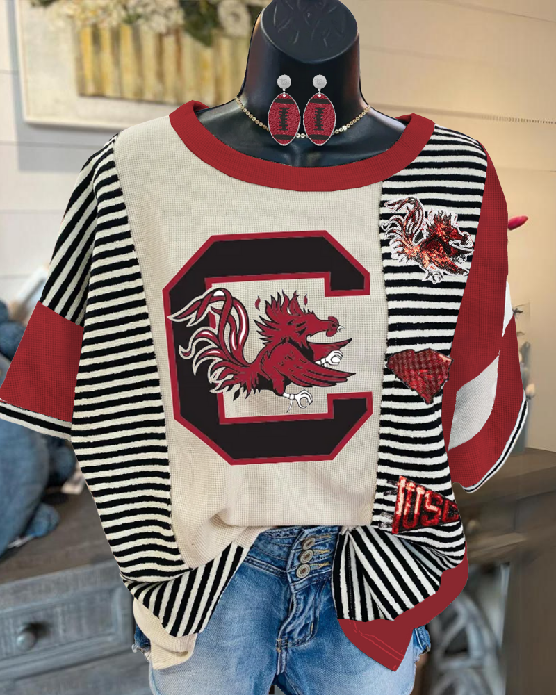 Oversized Gamecock Sequin Striped Top