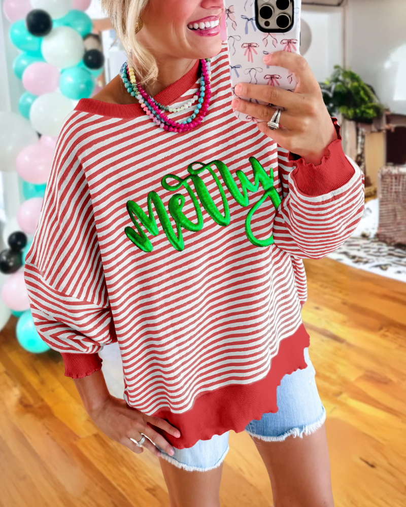 Christmas Merry Striped Wavy Sweatshirt