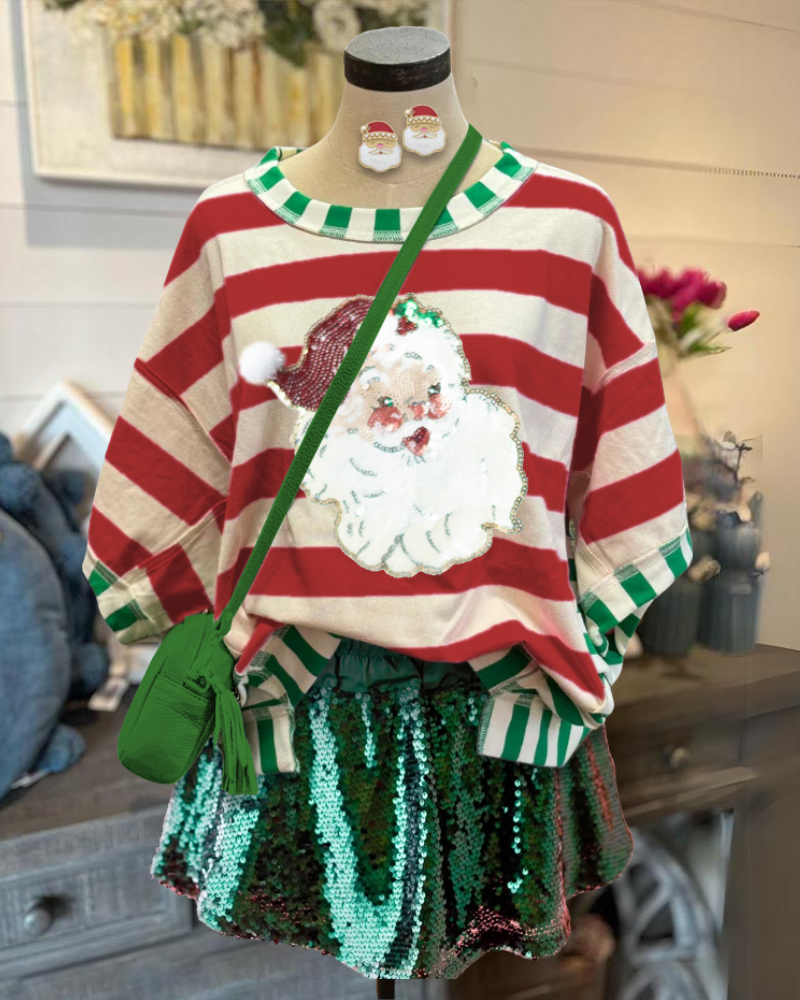 Santa Claus Sequin Striped T-shirt