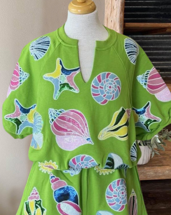 Sequins Shells Bubble Top+Short