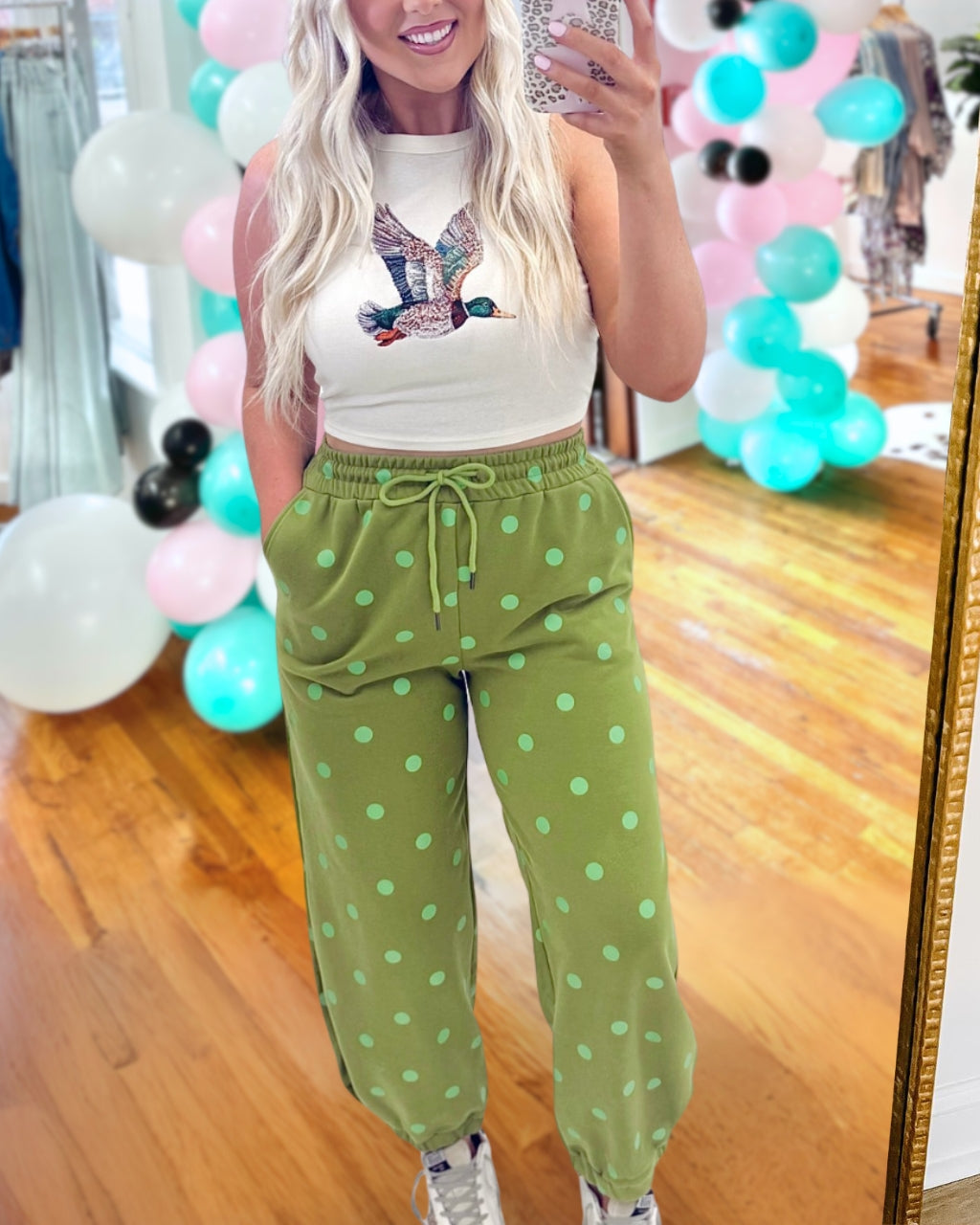 Vibrant Contrast Polka Dot Joggers