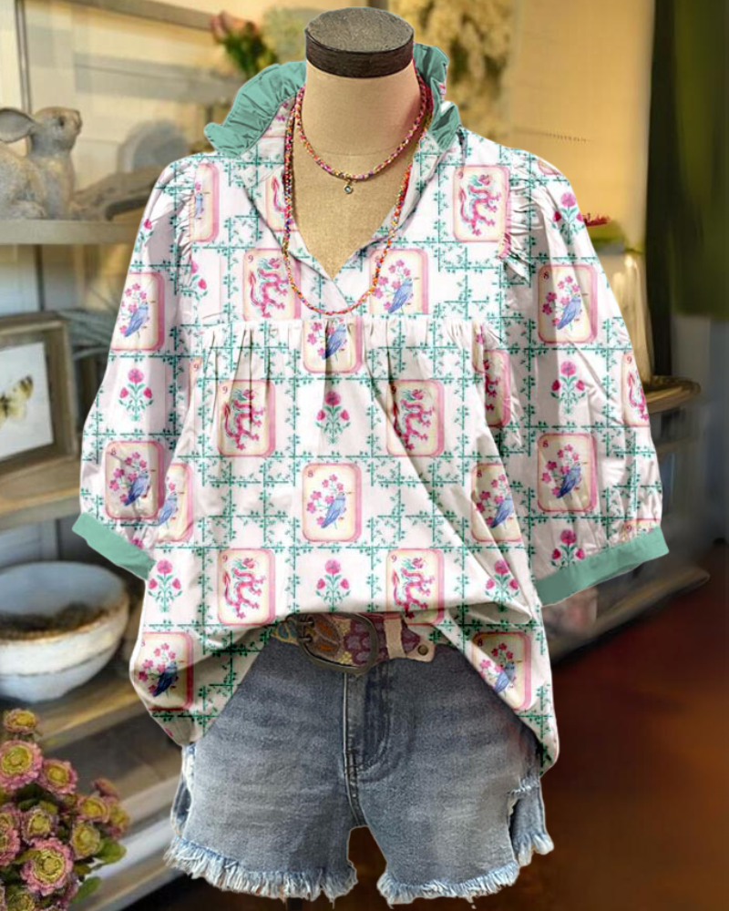 Mahjong Satin V-Neck Top