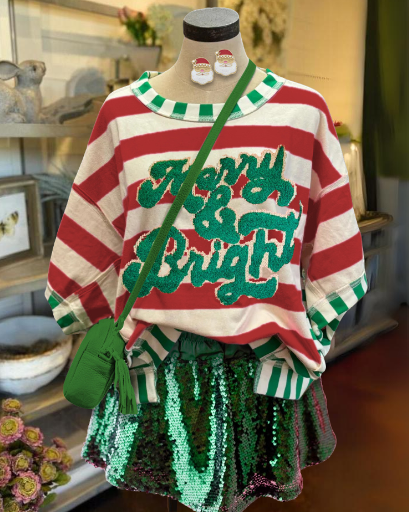 Merry Bright Embroidered Striped Top