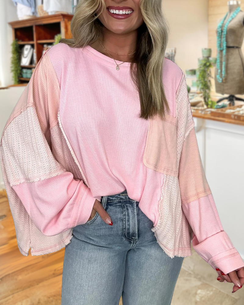 Cut and Sew Contrast Pocket Top