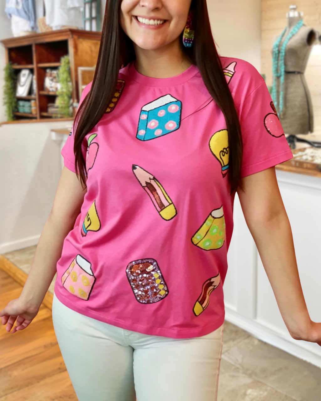 School Supplies Sequin Tee