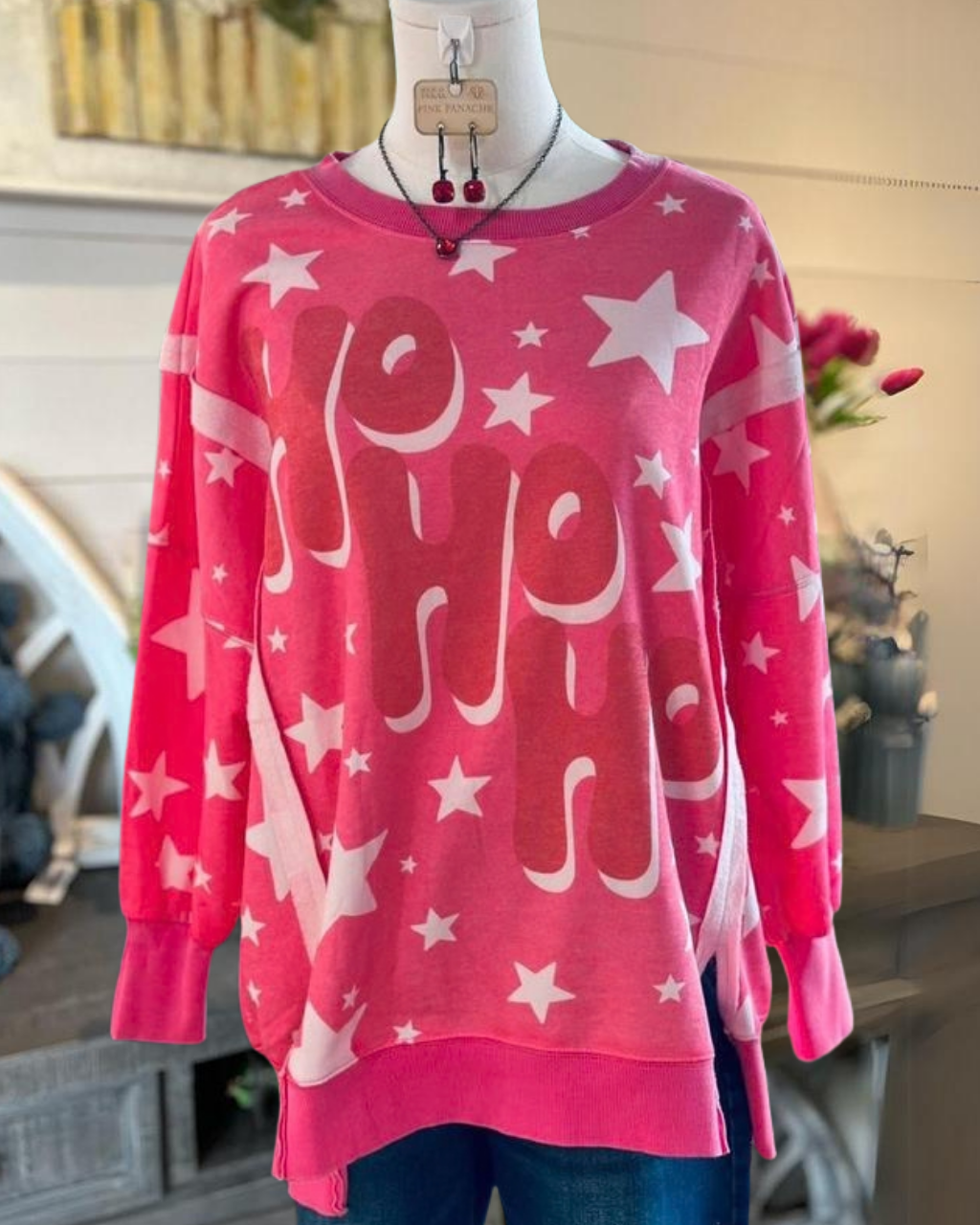 "HO HO HO" Cute Star Pullover