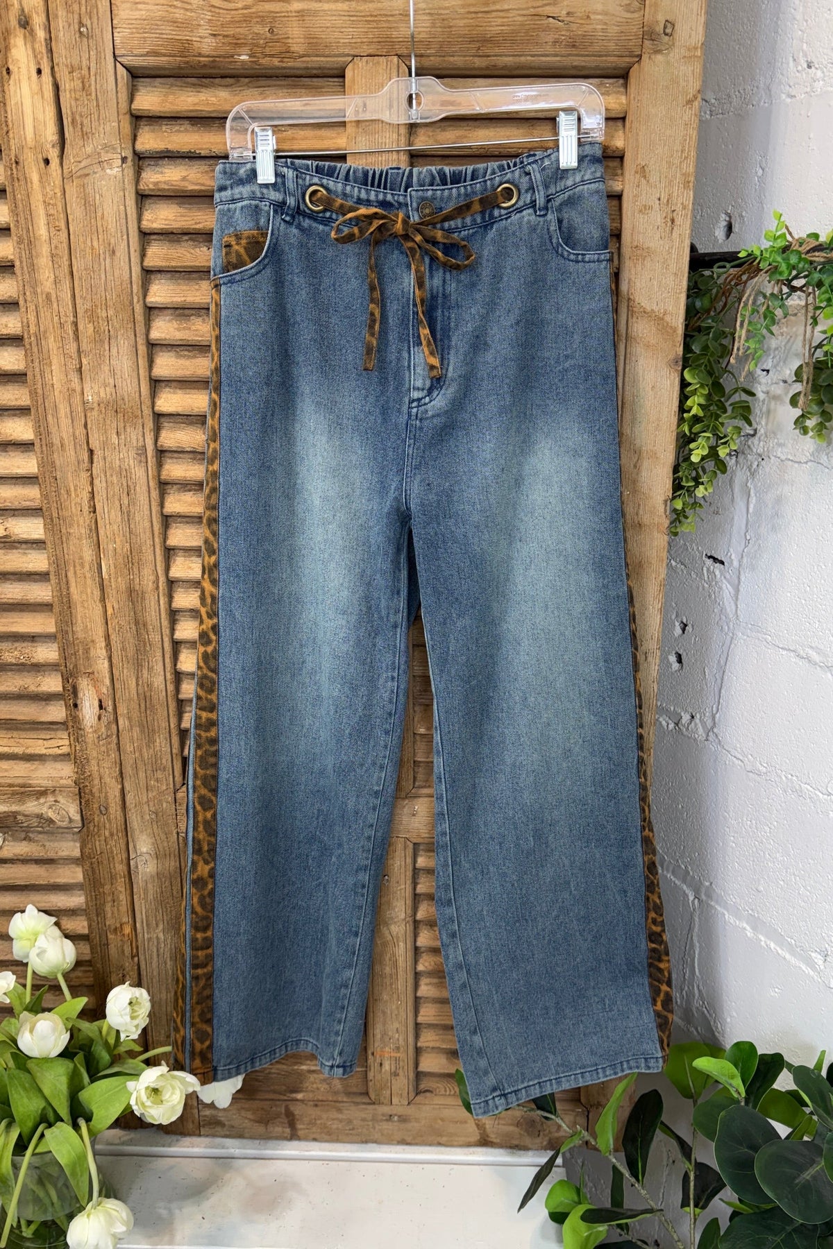 Casual Leopard Print Side Stripe Jeans