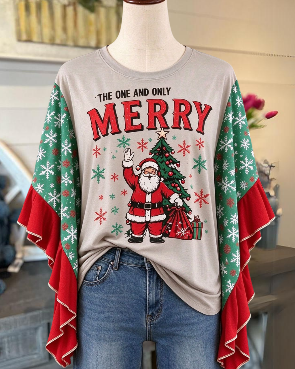 Ruffled Snowflake Santa Claus Top