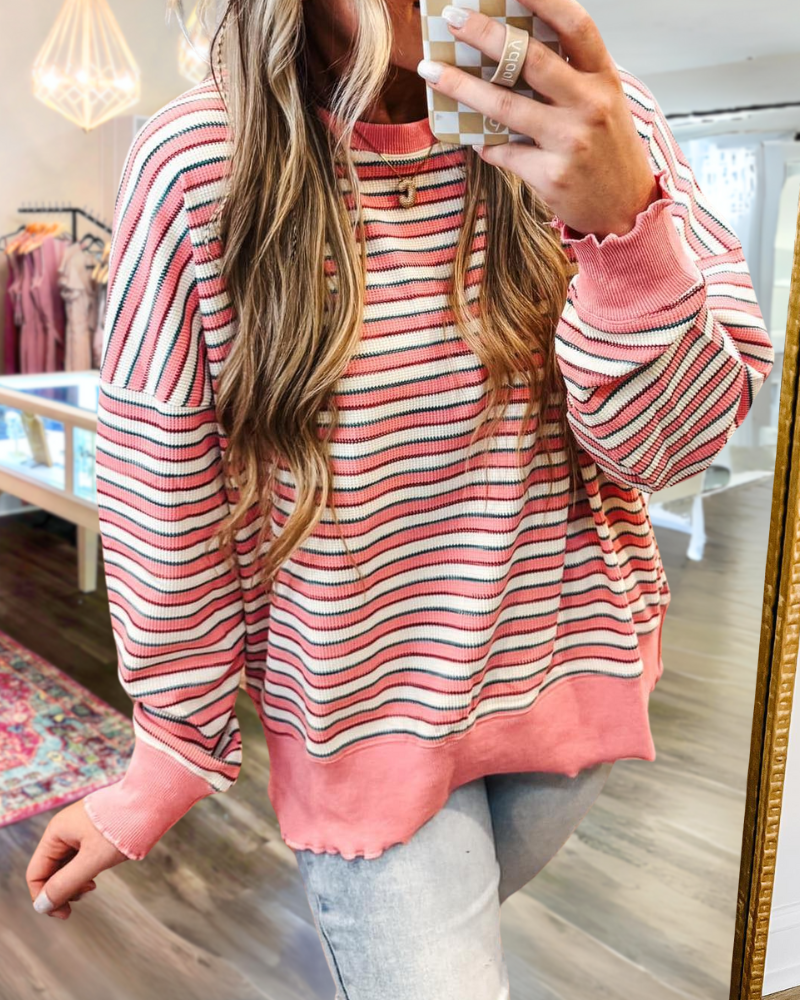 Pink striped sweatshirt discount